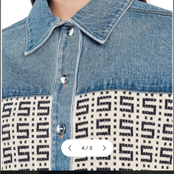 Sandro Blue and White Cropped Denim Jacket - Picture 3 of 10